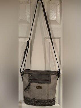 B.O.C. Born Concepts Gray Crossbody Bag Whipstitch Braided Boho Shoulder Purse